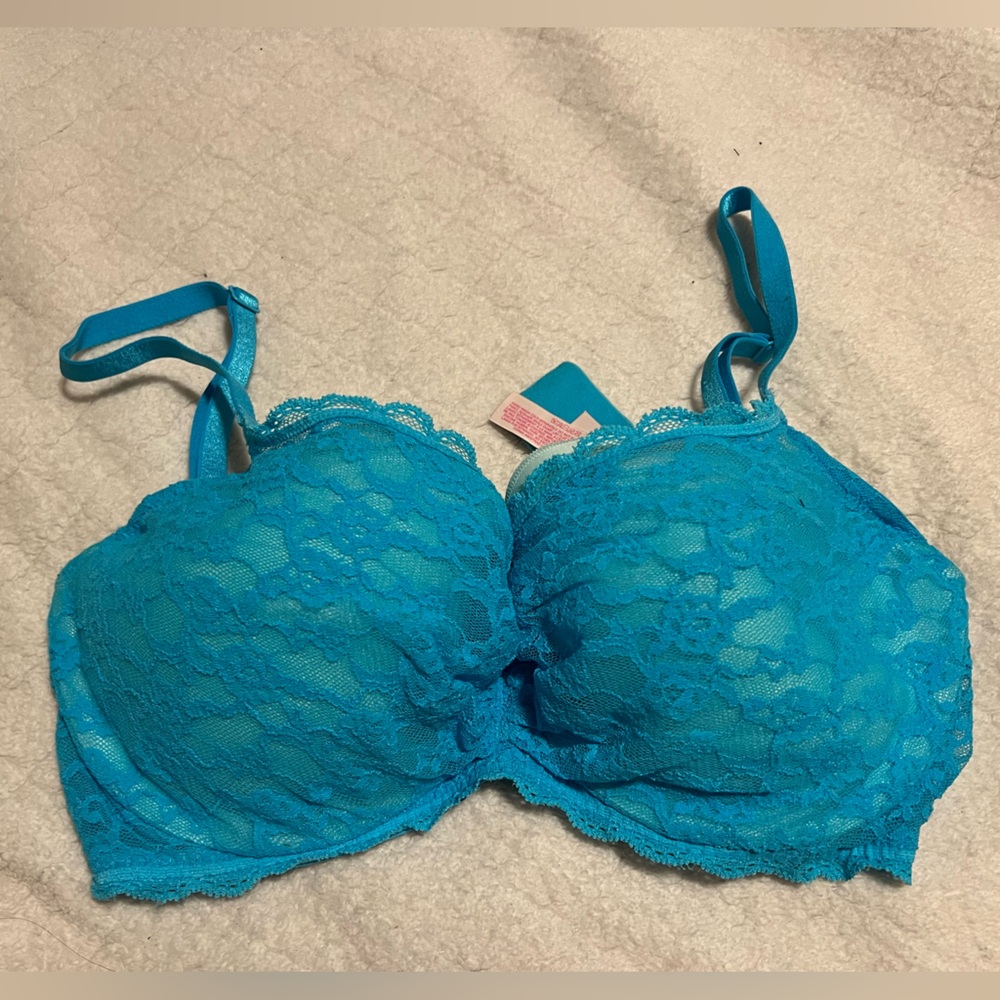 Blue Lightly lined Lace Bra 36C